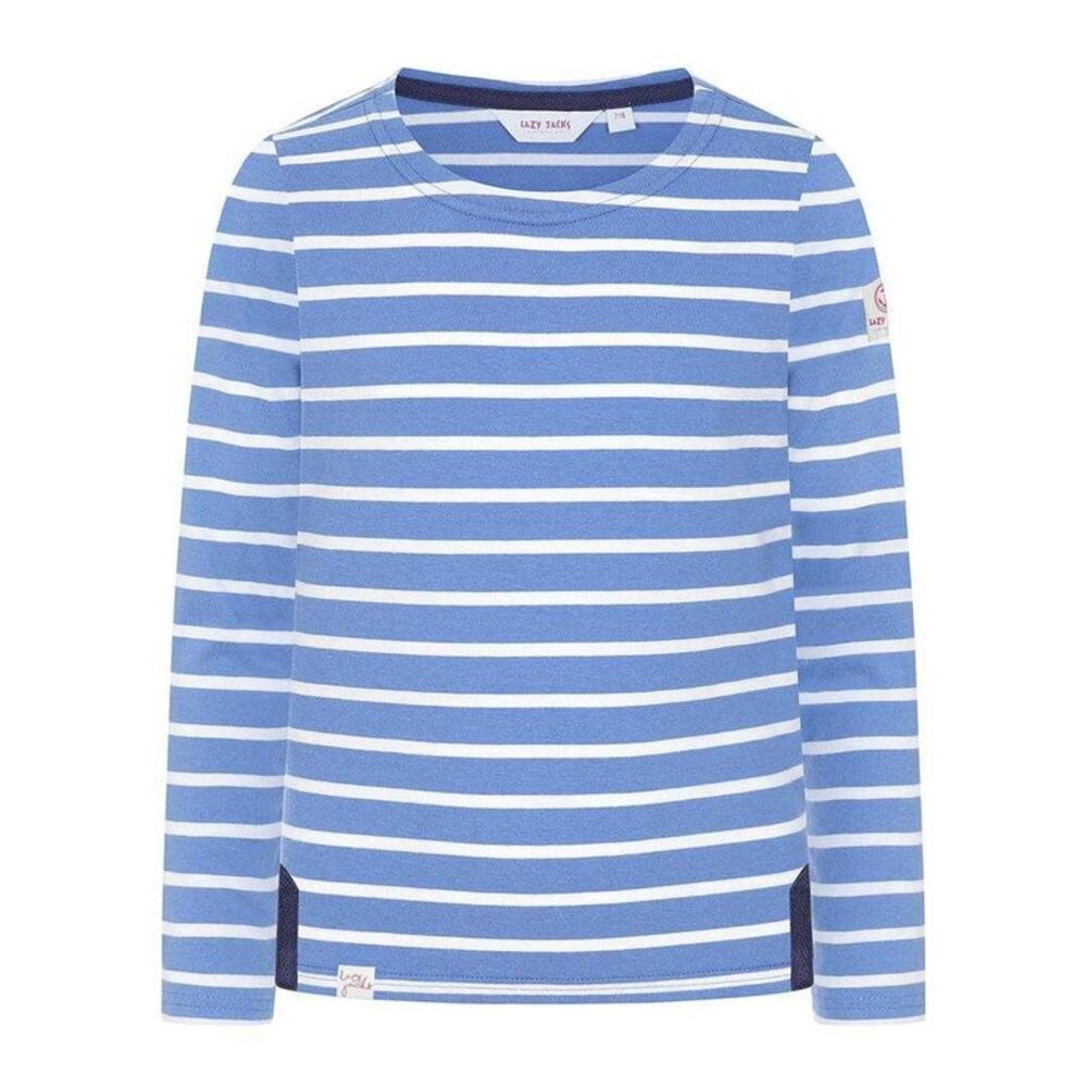 Lazy Jacks Girls Breton Contrast Striped Long-Sleeved Top / Sapphire